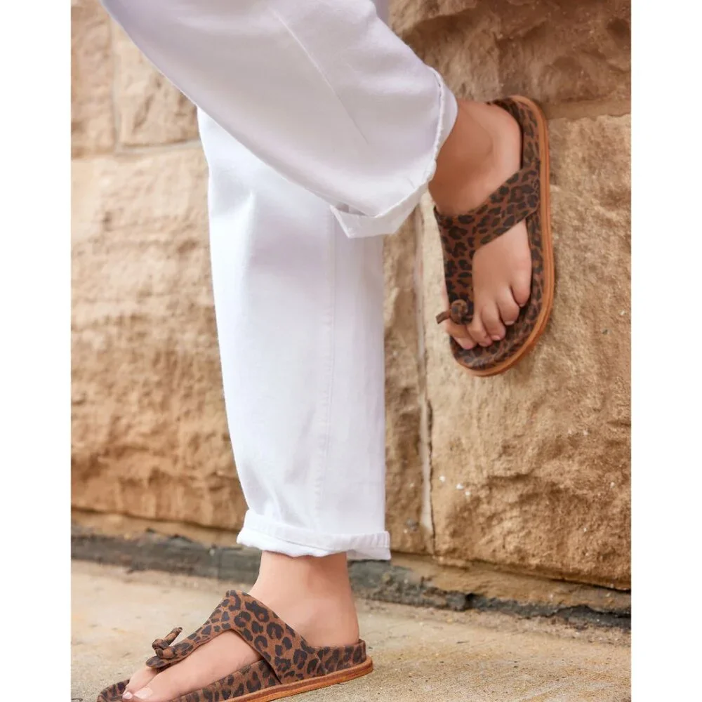 🎉LAST CHANCE🎉 FREE PEOPLE Mika Footbed Sandals / Chestnut Leopard Suede - Picture 5 of 13